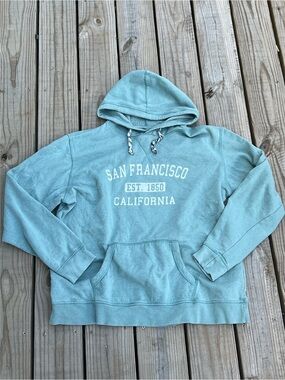 Vintage San Francisco Graphic Hooded Sweatshirt - Light Teal Outdoors Camp Threa